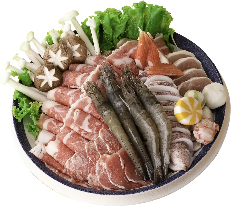 Đĩa thịt và hải sản nhúng lẩu